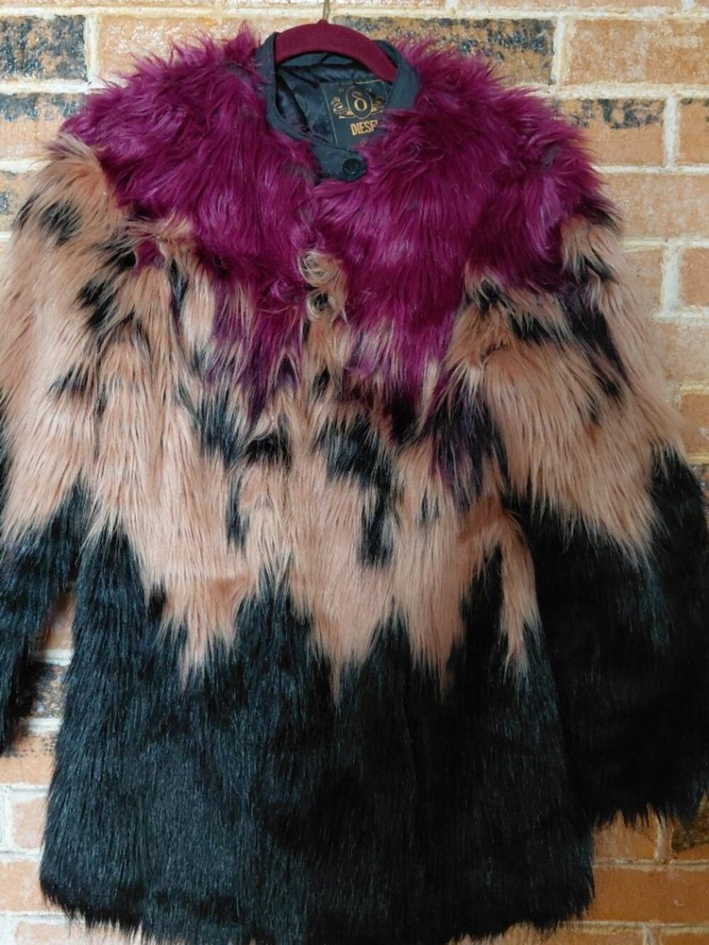 Vintage Diesel Dress And Impress Multi Color Long Hair Faux Fur Jacket